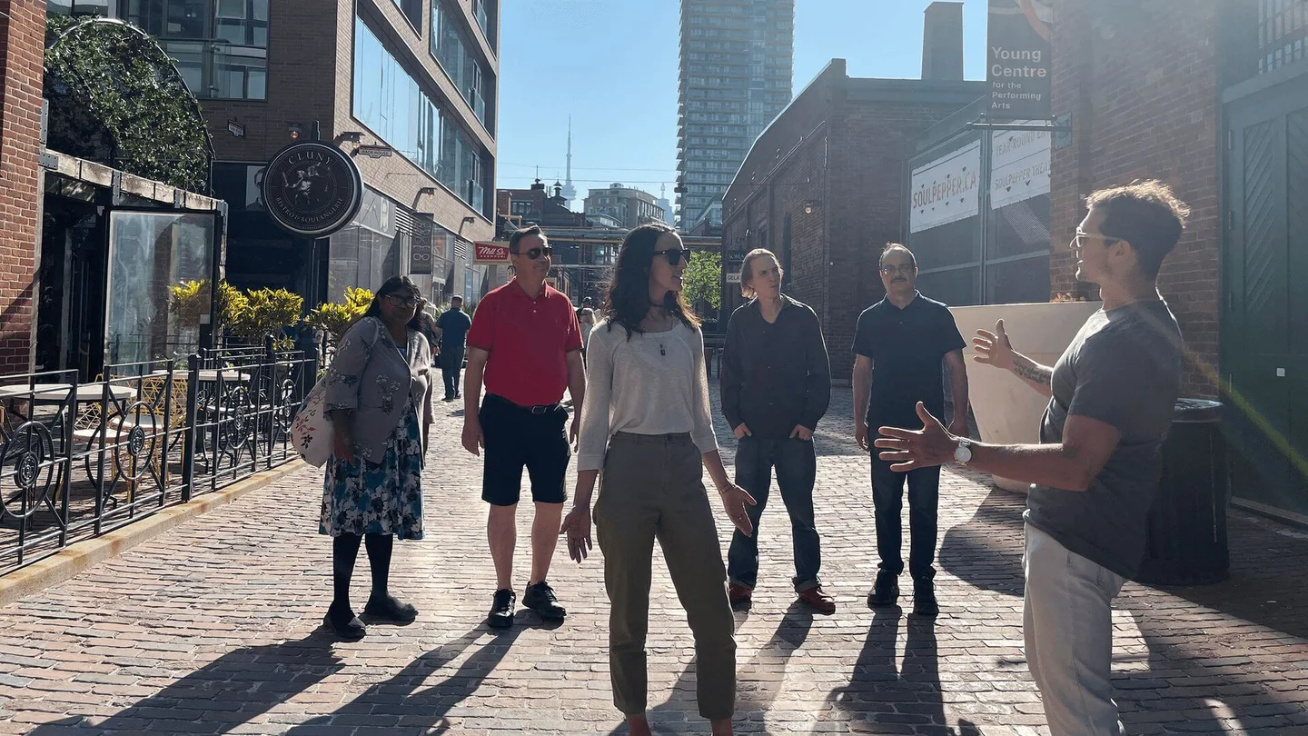 A Go Tours walking group in the Distillery District