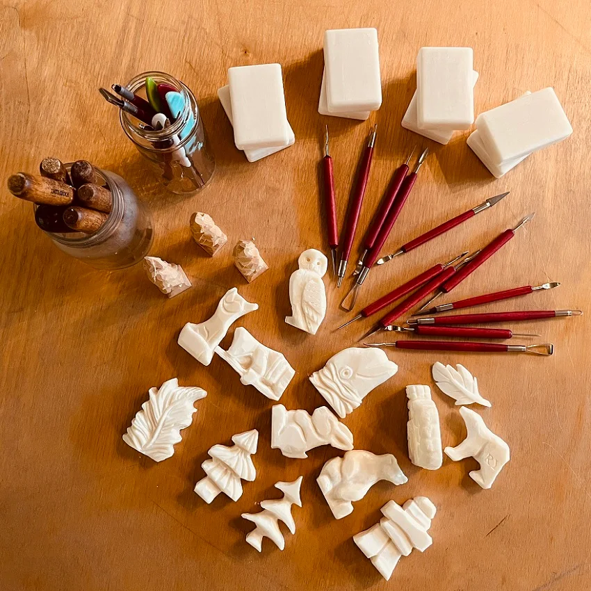 Soap carvings and workshop tools at The Village at Black Creek